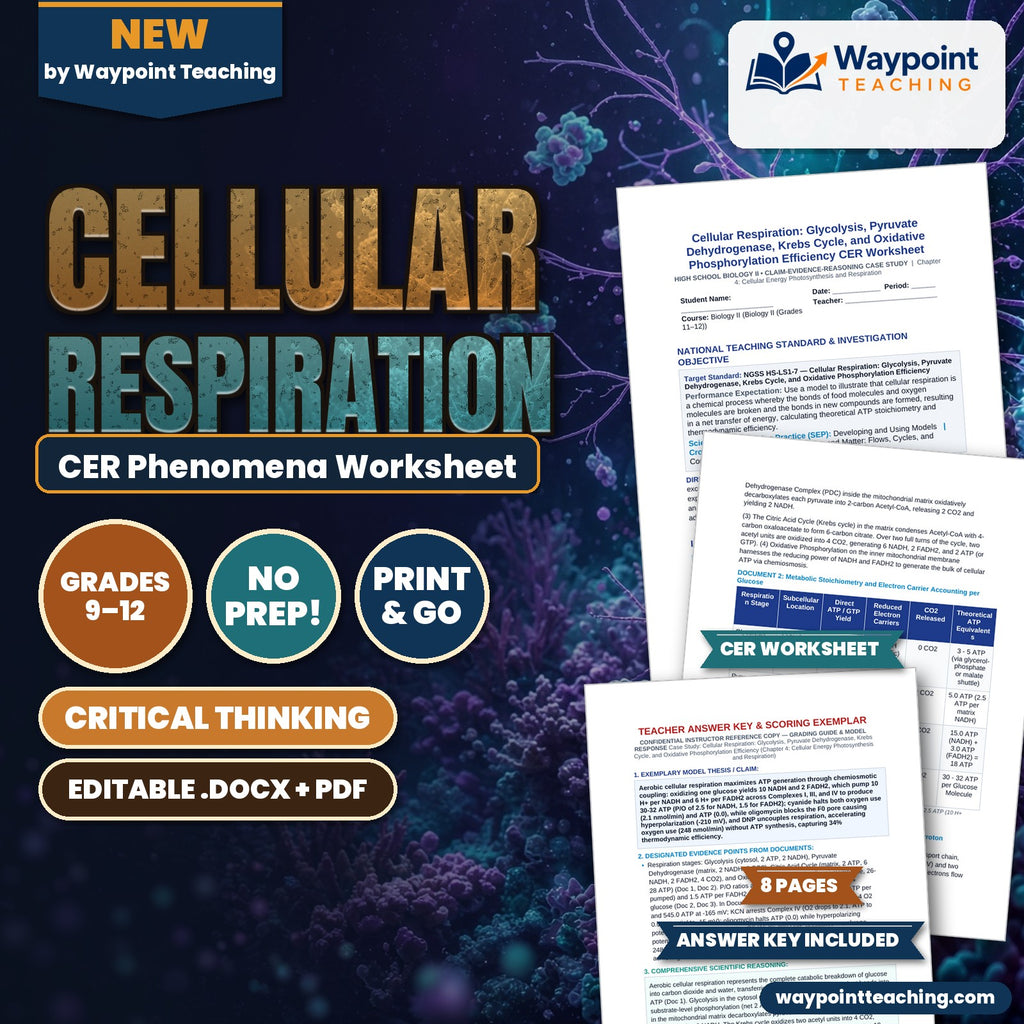 Cellular Respiration: Glycolysis, Pyruvate Dehydrogenase, Krebs Cycle, and Oxidative Phosphorylation Efficiency CER Phenomena Worksheet cover