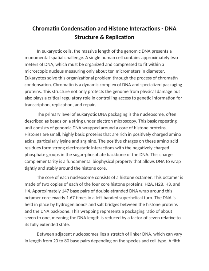 Chromatin Condensation and Histone Interactions Reading Worksheet sample page