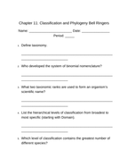 Classification & Phylogeny Bell Ringers & Exit Tickets sample page
