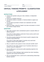 Classification & Phylogeny Critical Thinking Prompts sample page