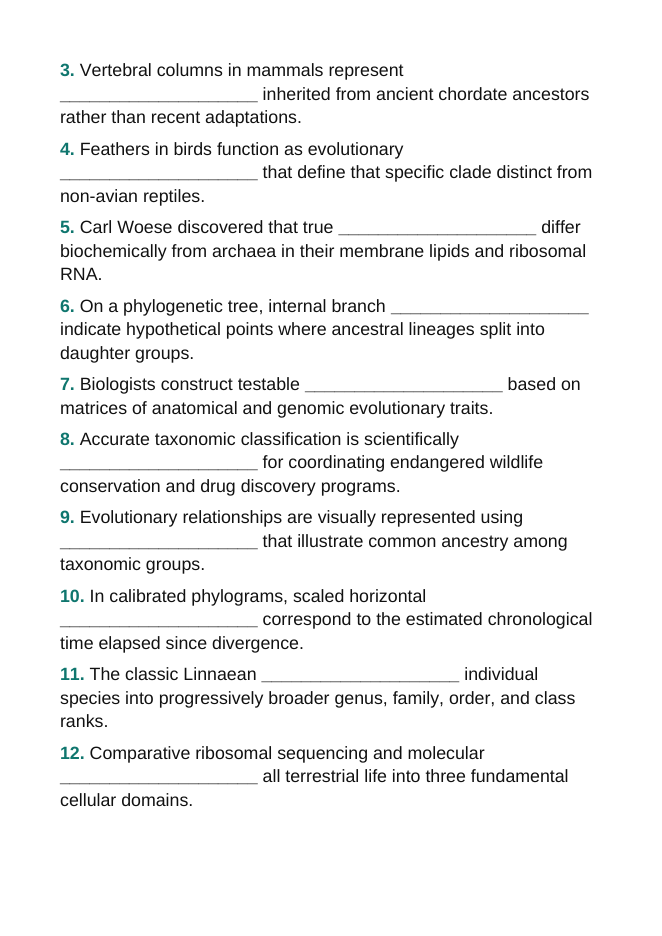 Classification & Phylogeny Fill-in-the-Blank Vocabulary Worksheet sample page