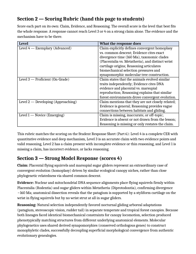 Classification & Phylogeny Model Response & Scoring Guide sample page