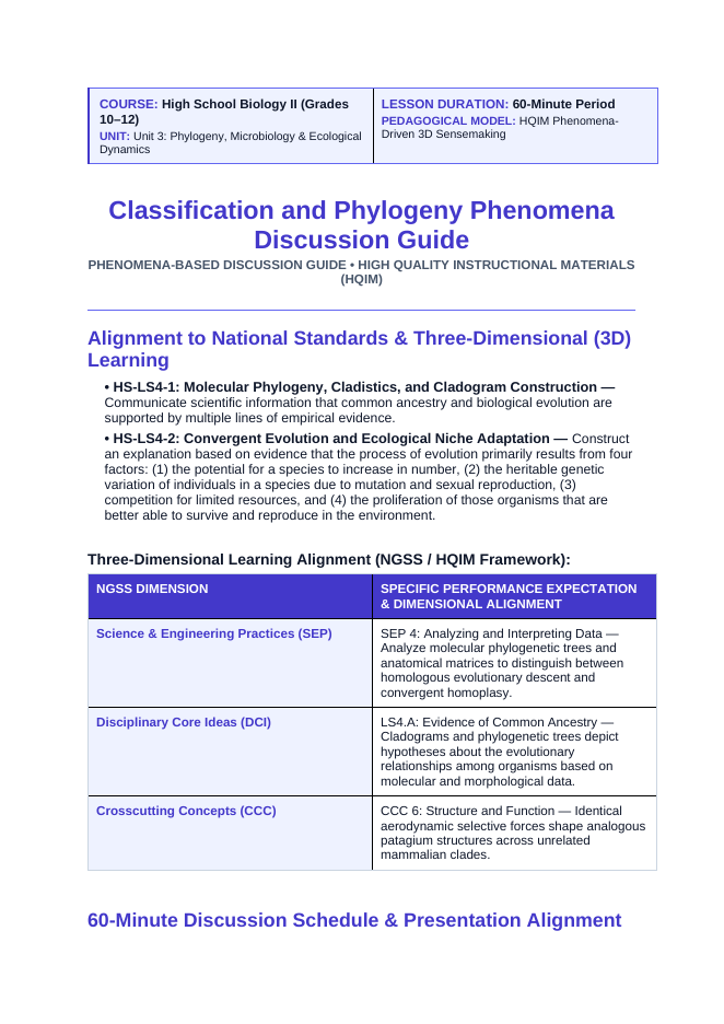 Classification & Phylogeny Phenomena-Based Lesson: Identical Twins Separated by 160 Million Years: The Gliding Mammal Paradox Teacher Discussion Guide sample page