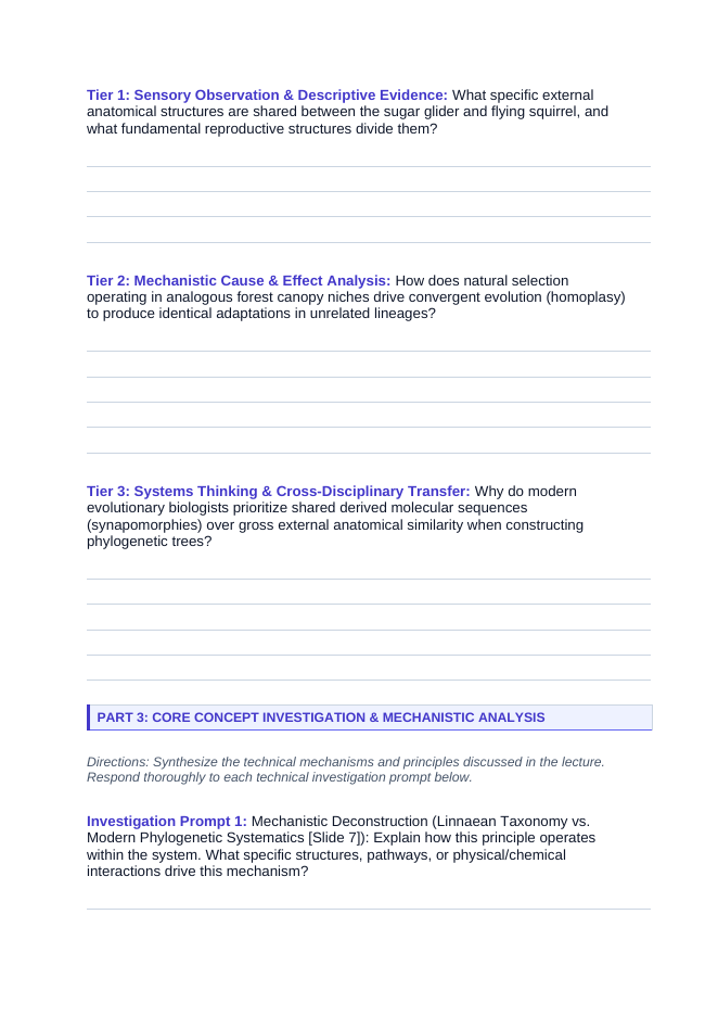 Classification & Phylogeny Phenomena-Based Lesson: Identical Twins Separated by 160 Million Years: The Gliding Mammal Paradox Student Response Sheet sample page
