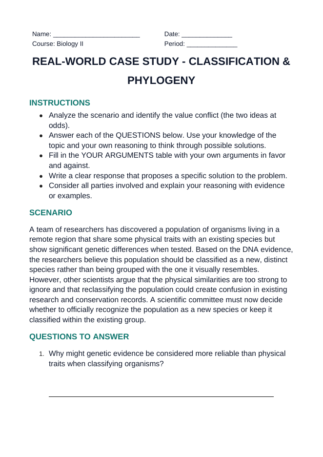 Classification & Phylogeny Real-World Case Study sample page
