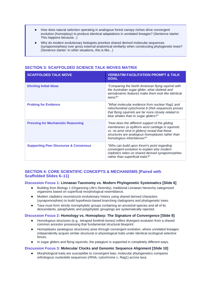 Classification & Phylogeny Scaffolded Phenomena-Based Lesson: Identical Twins Separated by 160 Million Years: The Gliding Mammal Paradox Teacher Discussion Guide sample page