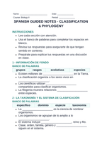Classification & Phylogeny Spanish Guided Notes sample page