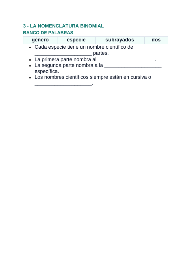 Classification & Phylogeny Spanish Guided Notes sample page