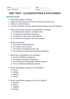 Classification & Phylogeny Unit Test sample page