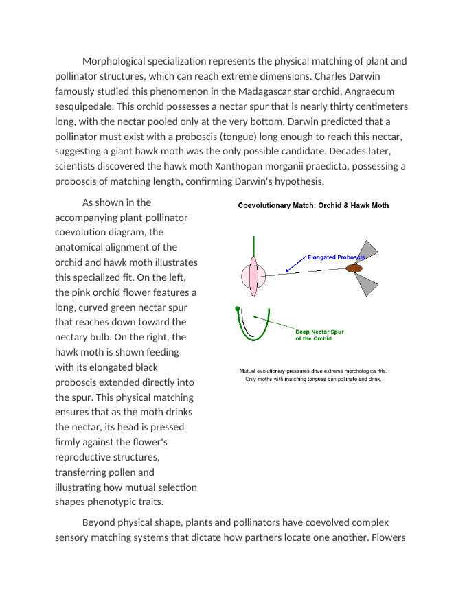 Coevolution Dynamics in Plant-Pollinator Relationships Reading Worksheet sample page