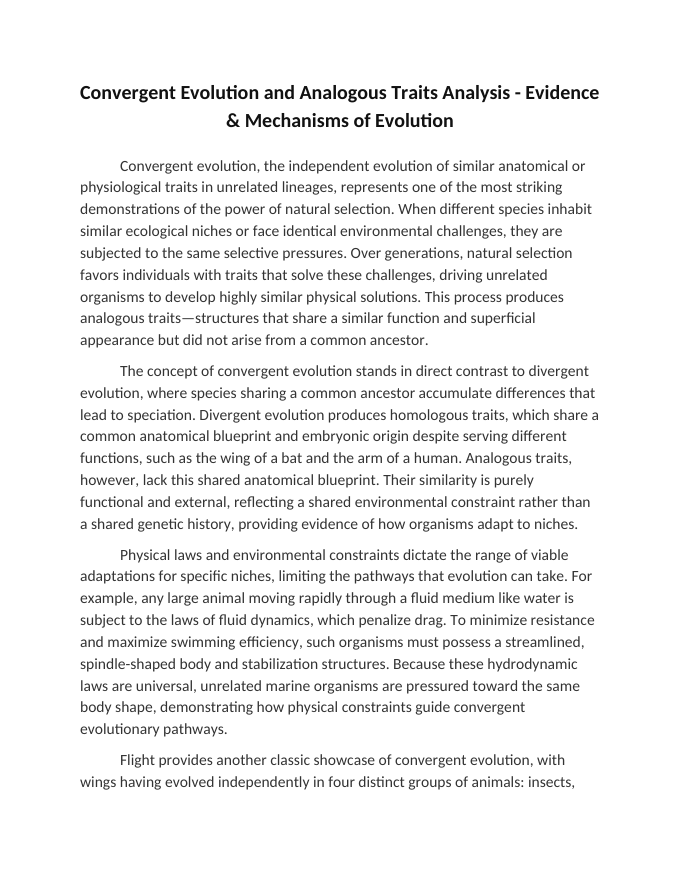 Convergent Evolution and Analogous Traits Analysis Reading Worksheet sample page