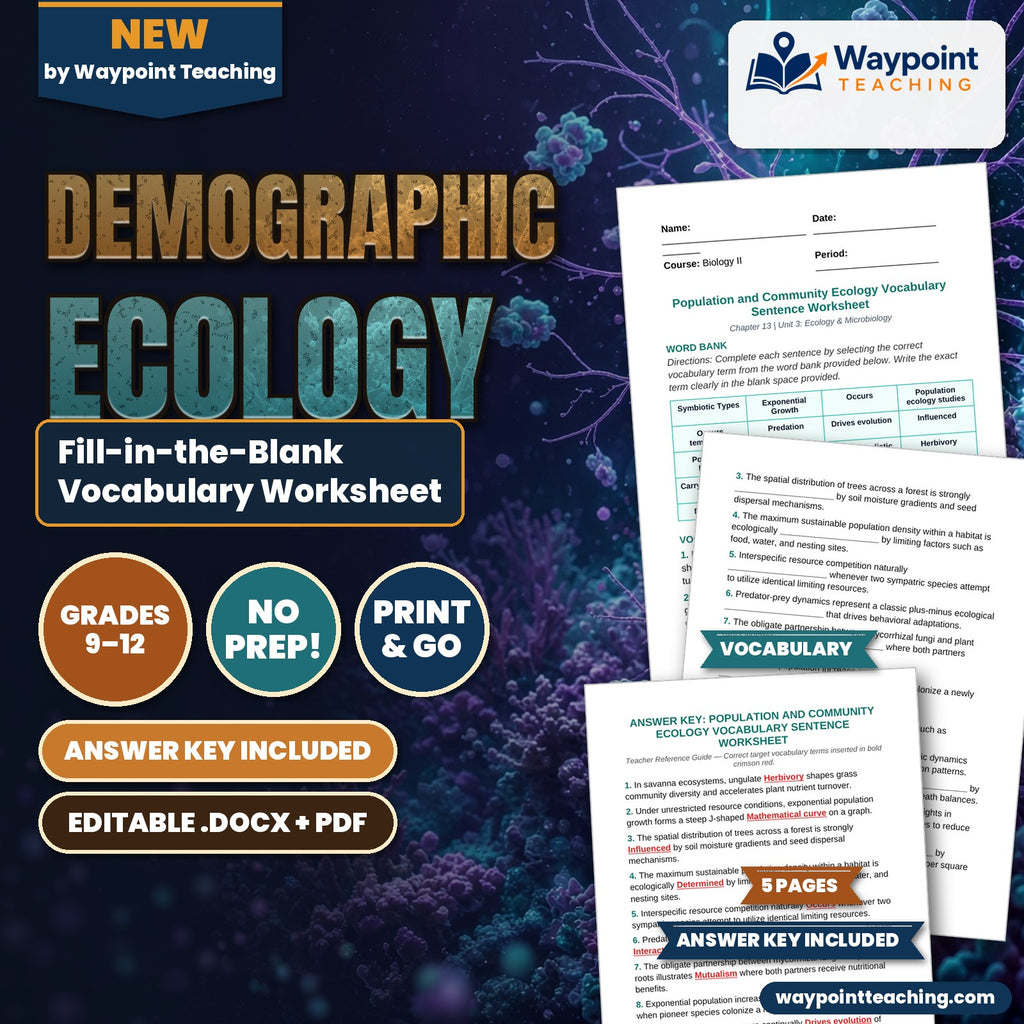 Demographic Ecology Fill-in-the-Blank Vocabulary Worksheet cover