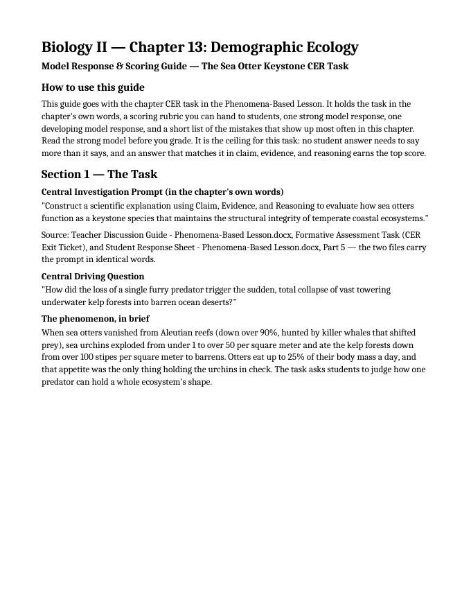 Demographic Ecology Model Response & Scoring Guide sample page