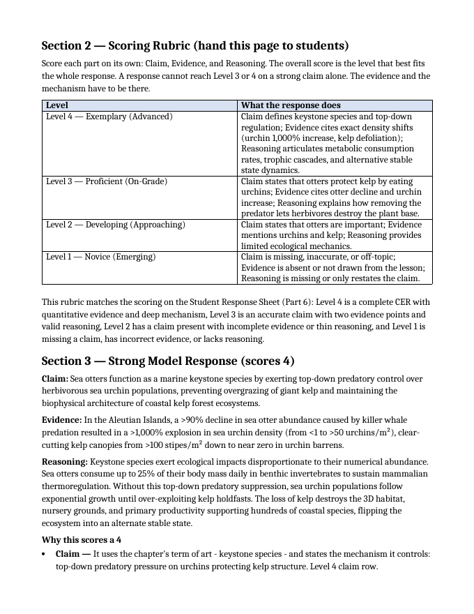 Demographic Ecology Model Response & Scoring Guide sample page