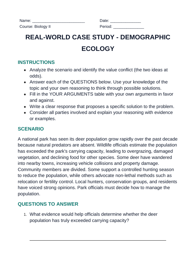 Demographic Ecology Real-World Case Study sample page