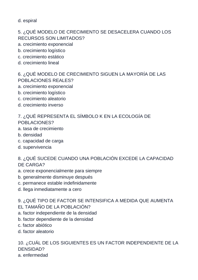 Demographic Ecology Spanish Unit Test sample page