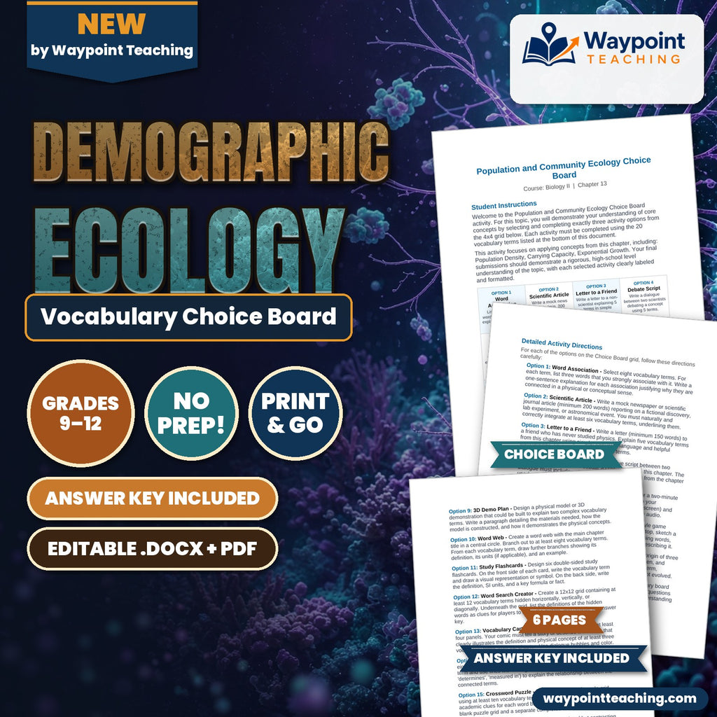 Demographic Ecology Vocabulary Choice Board cover