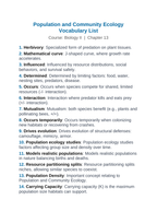 Demographic Ecology Vocabulary Words & Definitions sample page