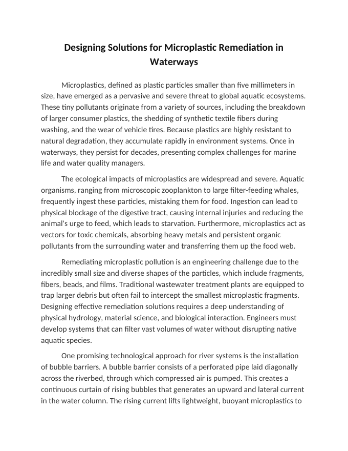 Designing Solutions for Microplastic Remediation in Waterways Reading Worksheet sample page