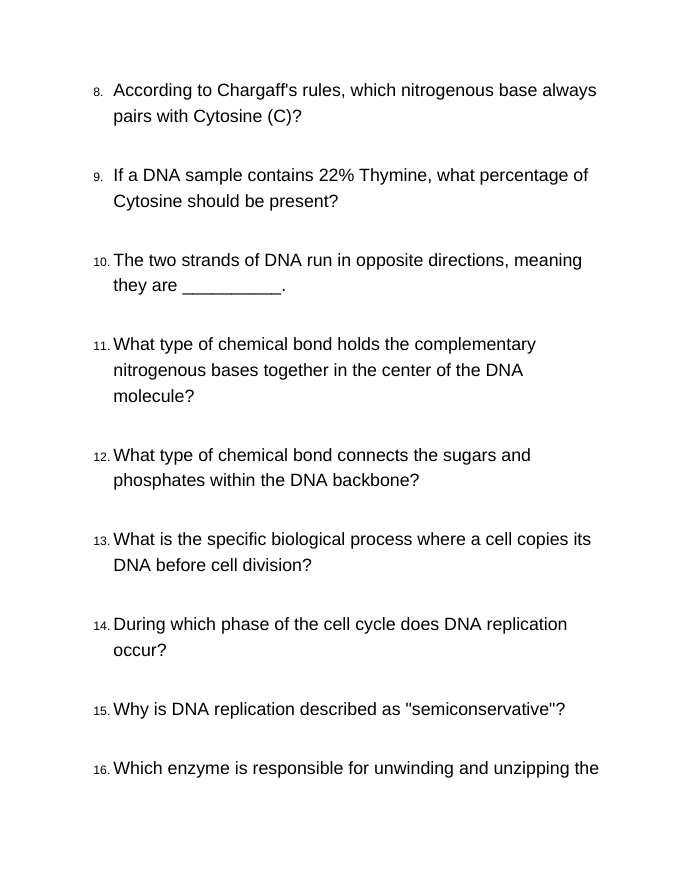 DNA Structure & Replication Bell Ringers & Exit Tickets sample page