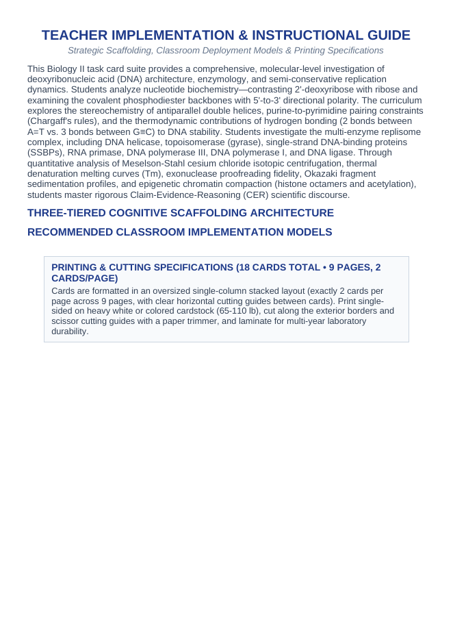 DNA Structure & Replication CER Task Cards sample page