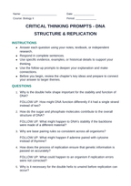 DNA Structure & Replication Critical Thinking Prompts sample page