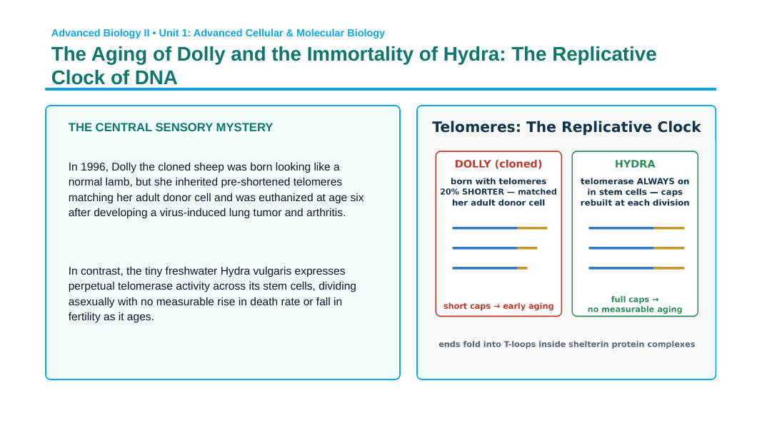 DNA Structure & Replication Phenomena-Based Lesson: The Aging of Dolly and the Immortality of Hydra: The Replicative Clock of DNA Presentation sample page