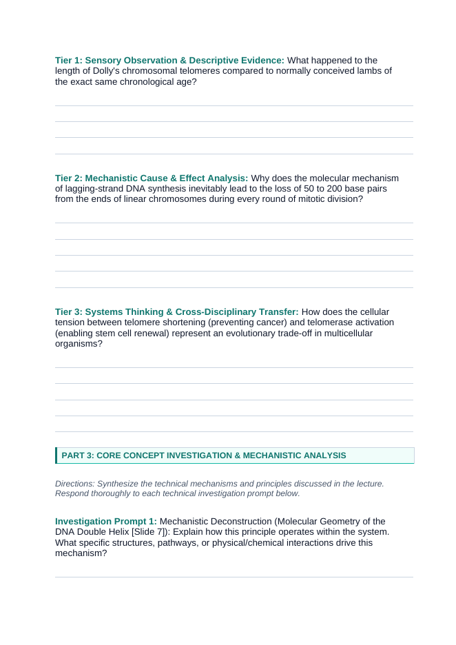 DNA Structure & Replication Phenomena-Based Lesson: The Aging of Dolly and the Immortality of Hydra: The Replicative Clock of DNA Student Response Sheet sample page