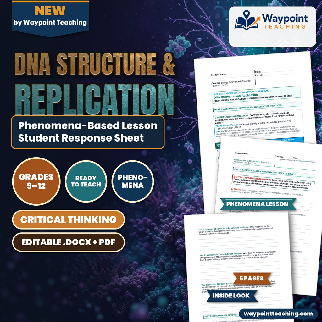 DNA Structure & Replication Phenomena-Based Lesson: The Aging of Dolly and the Immortality of Hydra: The Replicative Clock of DNA Student Response Sheet cover