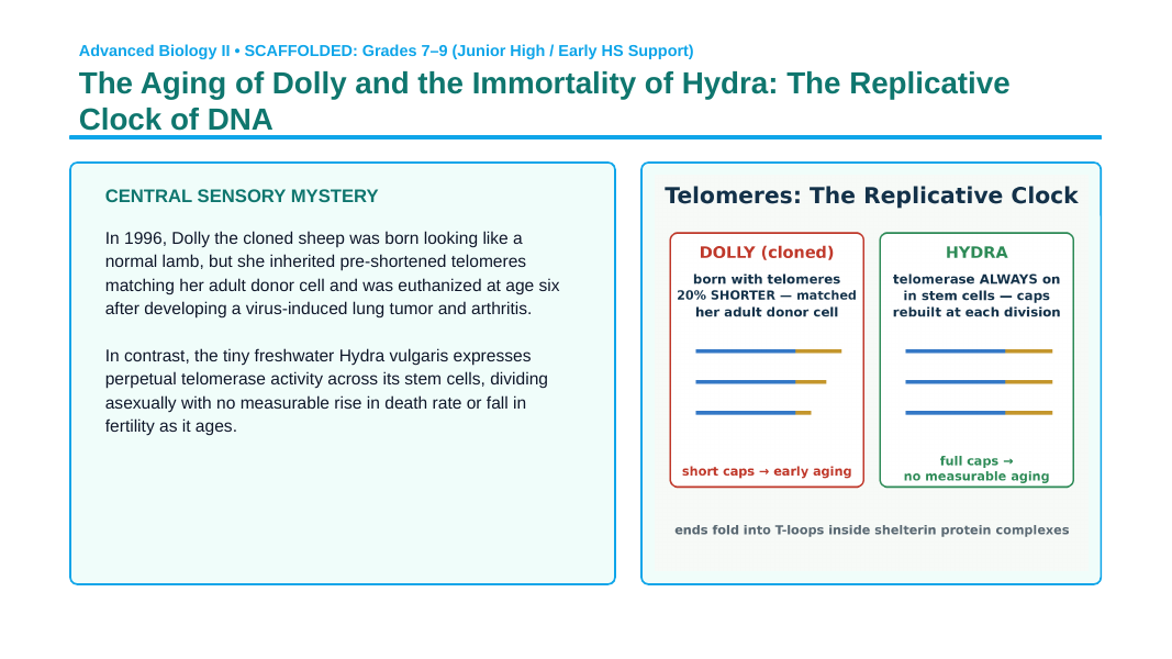 DNA Structure & Replication Scaffolded Phenomena-Based Lesson: The Aging of Dolly and the Immortality of Hydra: The Replicative Clock of DNA Presentation sample page