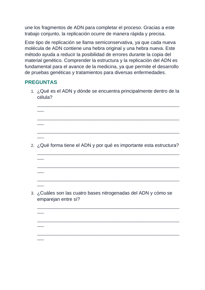 DNA Structure & Replication Spanish Reading Passage & Comprehension Questions sample page
