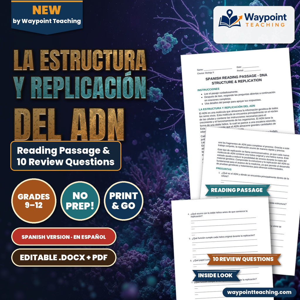 DNA Structure & Replication Spanish Reading Passage & Comprehension Questions cover