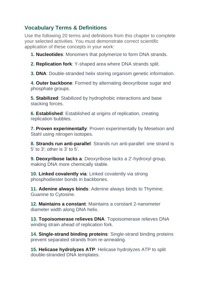 DNA Structure & Replication Vocabulary Choice Board sample page
