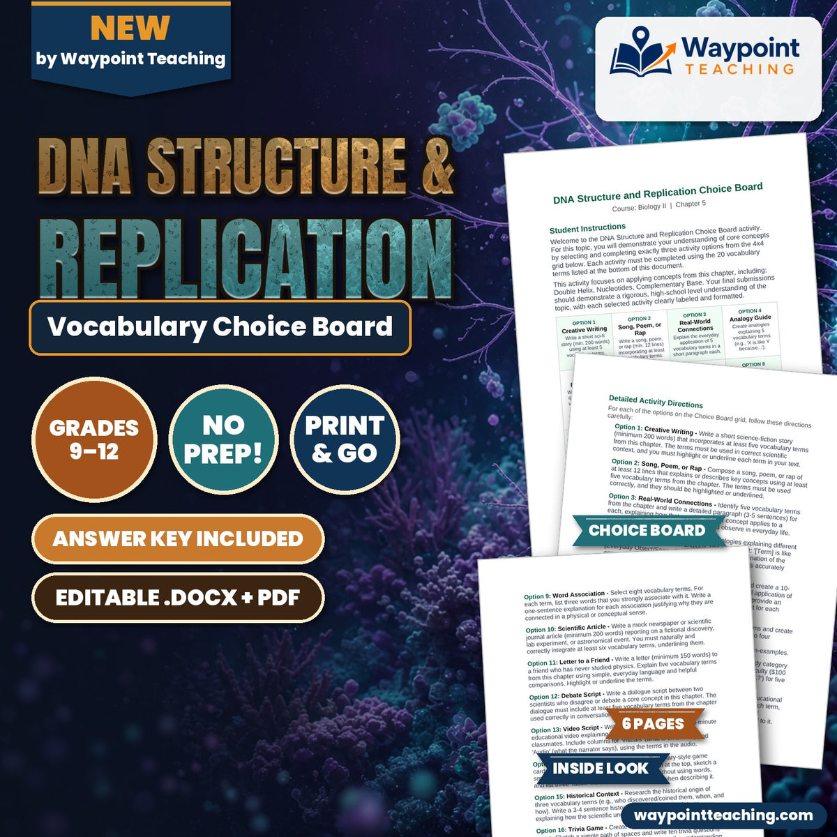 DNA Structure & Replication Vocabulary Choice Board cover