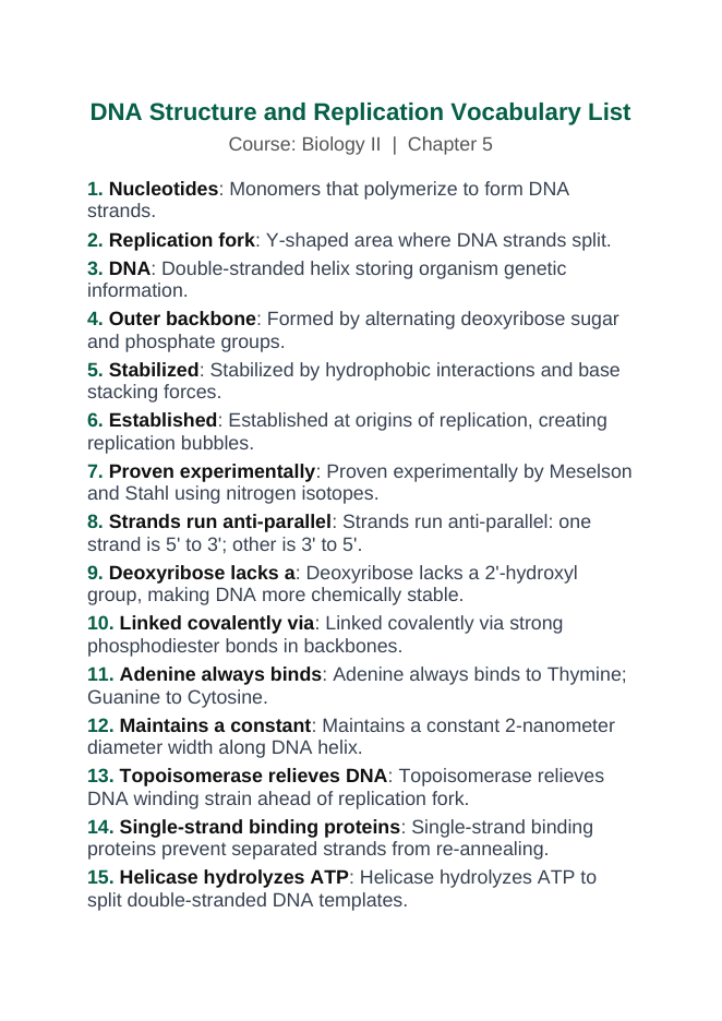 DNA Structure & Replication Vocabulary Words & Definitions sample page