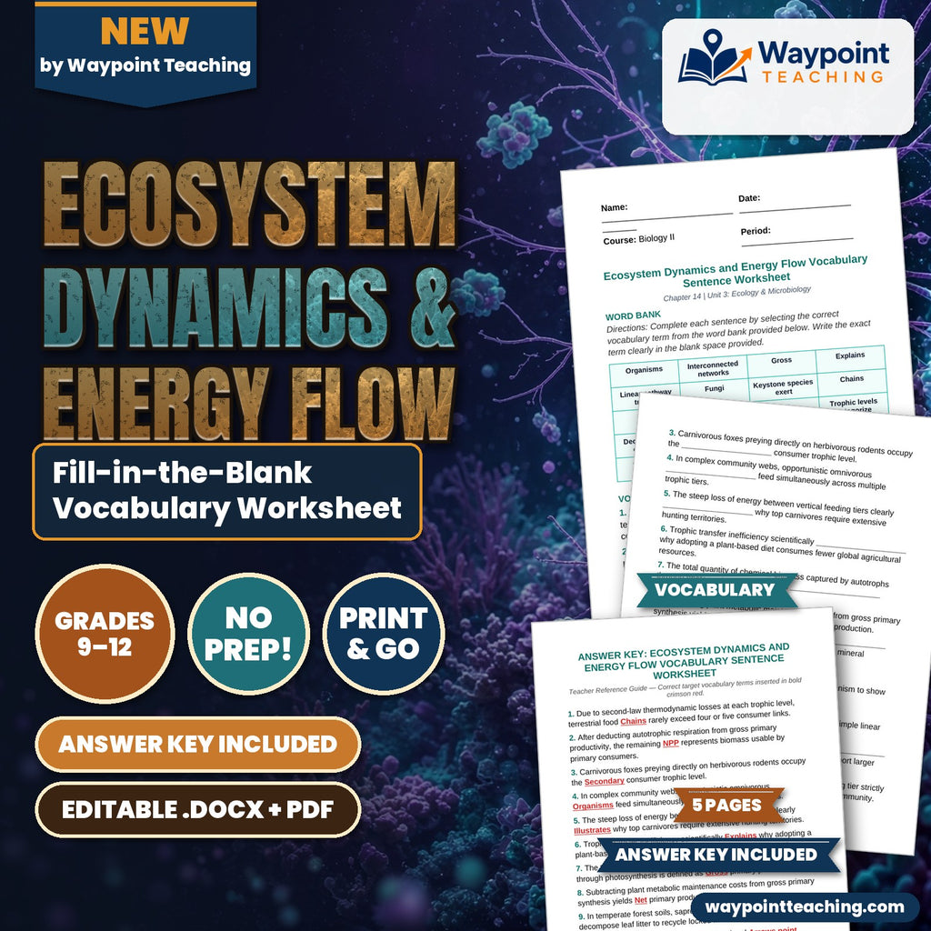 Ecosystem Dynamics & Energy Flow Fill-in-the-Blank Vocabulary Worksheet cover