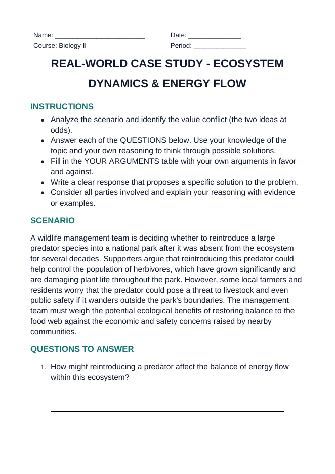 Ecosystem Dynamics & Energy Flow Real-World Case Study sample page