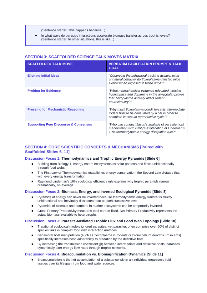 Ecosystem Dynamics & Energy Flow Scaffolded Phenomena-Based Lesson: Fatal Attraction: The Mind-Controlling Parasite That Drives the Food Chain Teacher Discussion Guide sample page