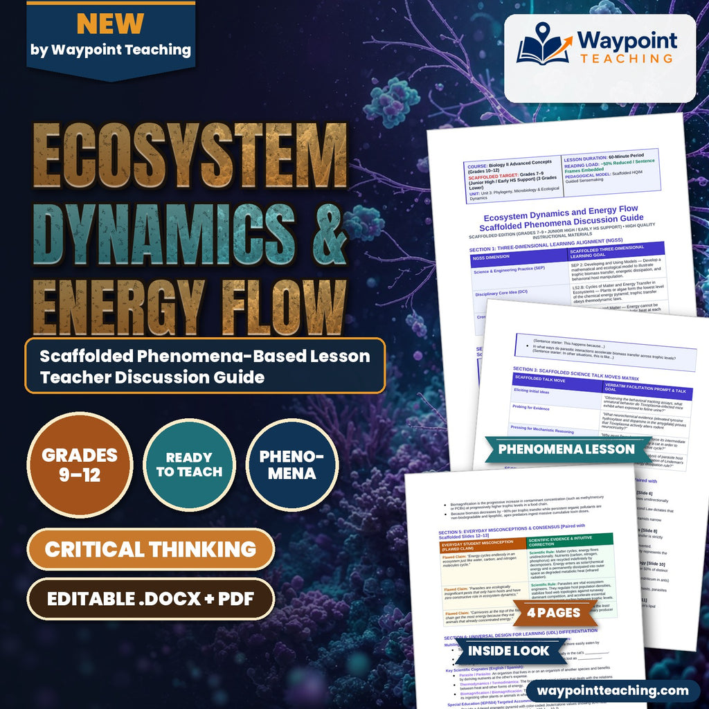 Ecosystem Dynamics & Energy Flow Scaffolded Phenomena-Based Lesson: Fatal Attraction: The Mind-Controlling Parasite That Drives the Food Chain Teacher Discussion Guide cover