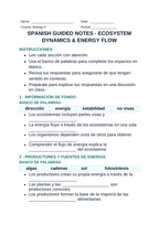 Ecosystem Dynamics & Energy Flow Spanish Guided Notes sample page