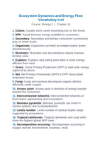 Ecosystem Dynamics & Energy Flow Vocabulary Words & Definitions sample page