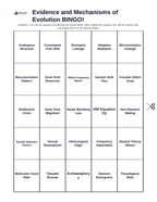 Evidence & Mechanisms of Evolution BINGO Review Game sample page
