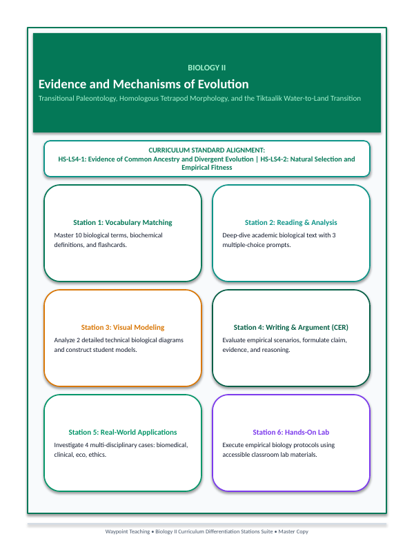 Evidence & Mechanisms of Evolution Differentiation Stations sample page