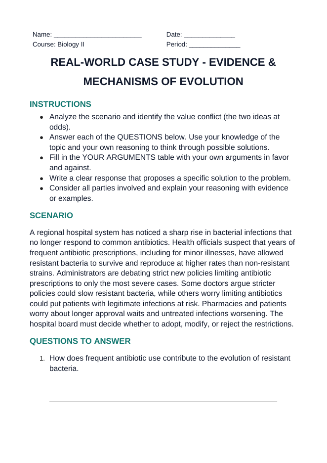 Evidence & Mechanisms of Evolution Real-World Case Study sample page