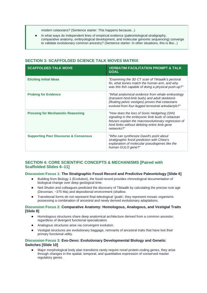 Evidence & Mechanisms of Evolution Scaffolded Phenomena-Based Lesson: The Fish That Did Push-Ups and the Whale with Legs: Transitions in the Fossil Record Teacher Discussion Guide sample page