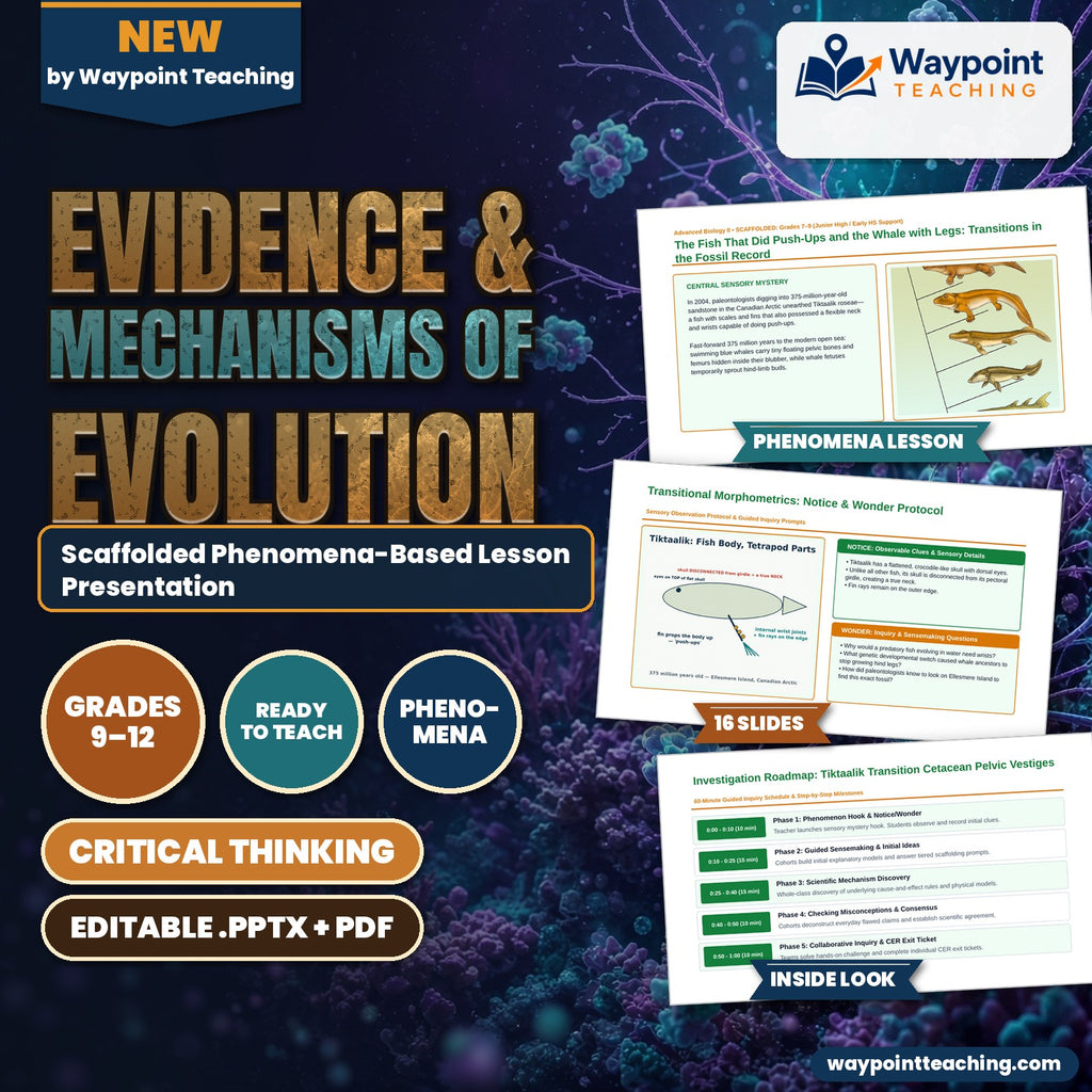 Evidence & Mechanisms of Evolution Scaffolded Phenomena-Based Lesson: The Fish That Did Push-Ups and the Whale with Legs: Transitions in the Fossil Record Presentation cover