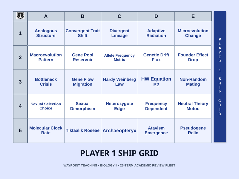 Evidence & Mechanisms of Evolution Sea Battle Review Game sample page