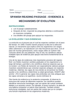 Evidence & Mechanisms of Evolution Spanish Reading Passage & Comprehension Questions sample page