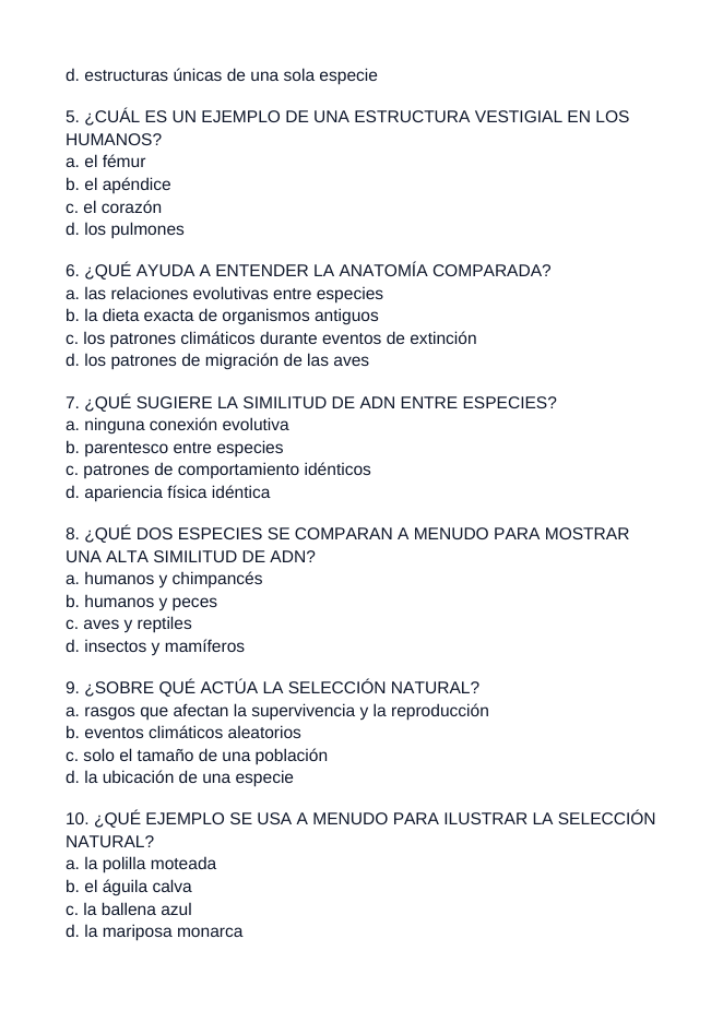 Evidence & Mechanisms of Evolution Spanish Unit Test sample page