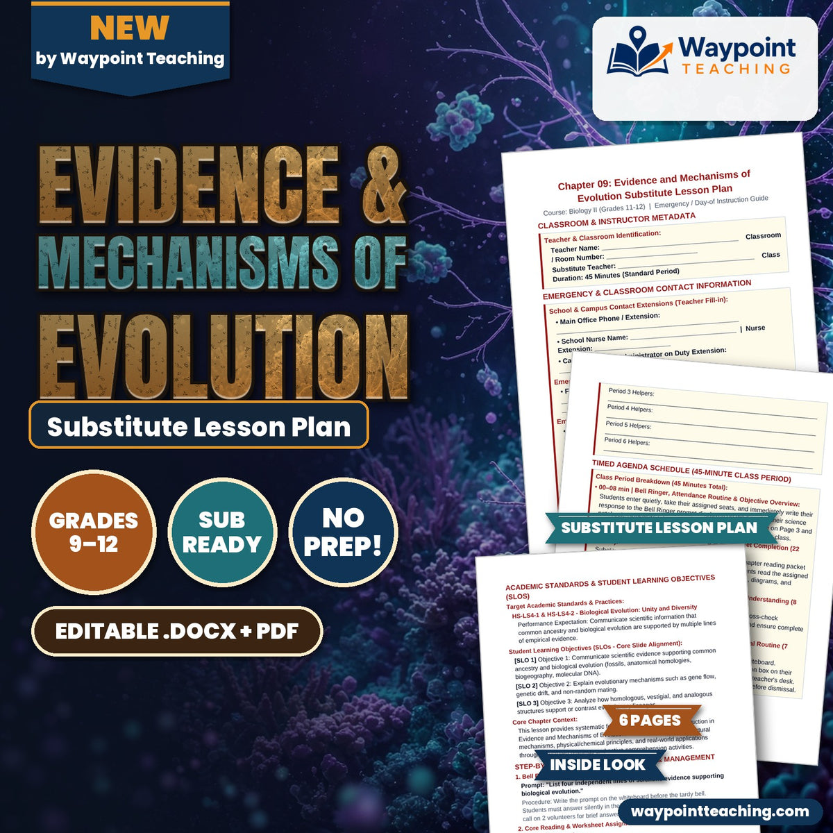 Evidence & Mechanisms of Evolution Substitute Lesson Plan cover